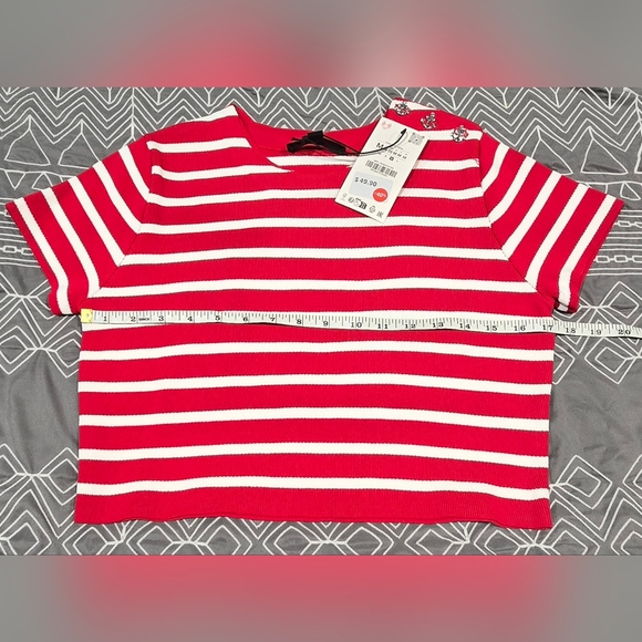 Zara Cropped Red And White Striped Tee Size Medium - Picture 3 of 6